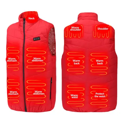 (Red, XL) Unisex USB 11-Heating Zones Electric Heated Vest Winter Warm Up Jacket Coat Ski Heatin