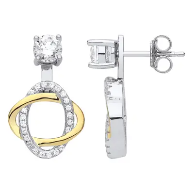 Jewelco London Rhodium & Yellow Gold-Plated Sterling Silver CZ Convertible Oval Orbit Solitaire 