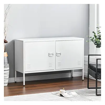 (White) Industrial TV Stand Storage Unit w/ Doors Cabinet Cupboard Shelves