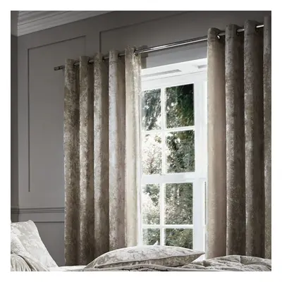 Catherine Lansfield Crushed Velvet Eyelet Curtains Natural, 66x54 Inch