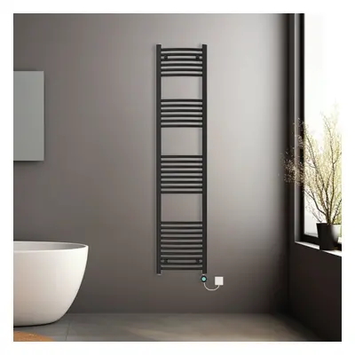 (Black, 1800x400mm) Prefilled Electric Heated Towel Rail Radiator Curved Thermo Smart WiFi