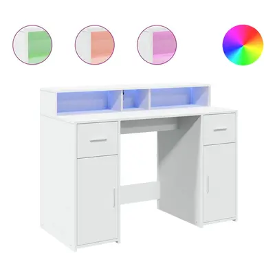 vidaXL Desk with LED Lights Writing Table Working Table White Engineered Wood