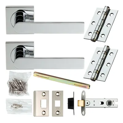 Door Handle & Latch Pack Chrome Modern Flat Sleek Bar on Screwless Square Rose