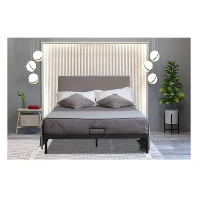 (5ft Kingsize, Harper Mattress) Metal Bedframe with Plush Velvet Headboard 4ft6 Double 5ft Kings