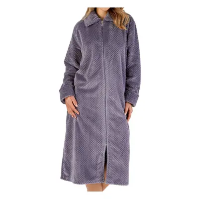 (Grey, Small - UK 10/12) Slenderella Ladies Zip Up Soft Waffle Fleece Dressing Gown