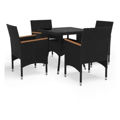 vidaXL Garden Dining Set Piece Poly Rattan and Tempered Glass Black Seat