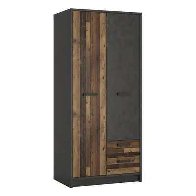 Brooklyn Door Wardrobe with Drawers in Walnut and Dark Matera Grey