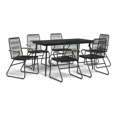 (7 pcs) vidaXL Garden Dining Set Outdoor Table and Chairs Lounge Set Black PVC Rattan