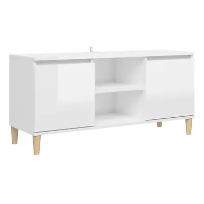 vidaXL TV Cabinet & Solid Wood Legs High Gloss White TV Stand Hifi Cabinet