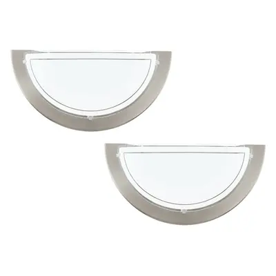 2 PACK Wall Light Colour Satin Nickel Shade White Clear Glass Painted E27 1x60W