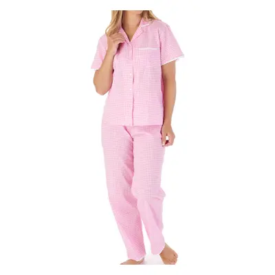 (Pink, UK 10/12) Slenderella Ladies Gingham & Floral Cotton Pyjamas Set