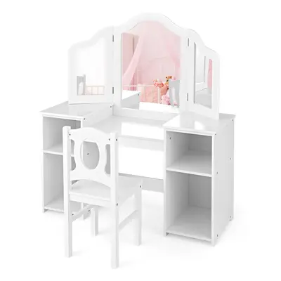 2-in-1 Kid Vanity Table Set Dressing Table w/ Mirror Makeup Table Set