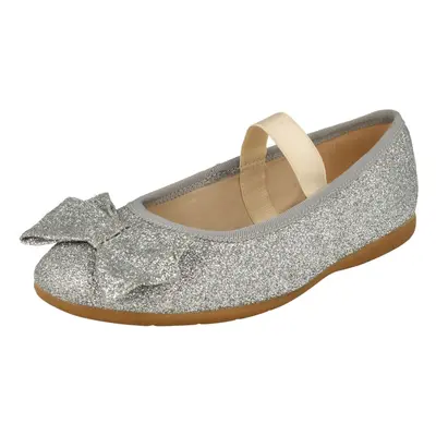 (Silver, UK 1.5 Child) Girls Clarks Glitter Bow Detailed Shoes Dance Bow K