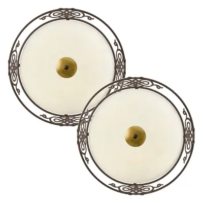 2 PACK Wall Flush Ceiling Light Antique Brown Gold Shade Beige Glass E27 2x60W