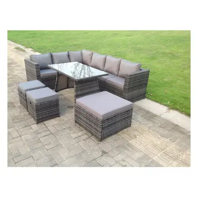 Fimous PE Rattan Corner Sofa Set Rectangular Dining Table Set With Seat And Back Cushion Seater