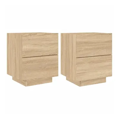 (sonoma oak, pcs) vidaXL Bedside Cabinets with LED Lights Nightstand Bed Table Engineered Wood