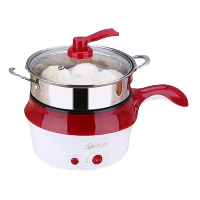 (Wine Red) 1.8L Double-Layer Stainless Steel Mini Electric Pot Pan Cooker Cooking Fry Stew