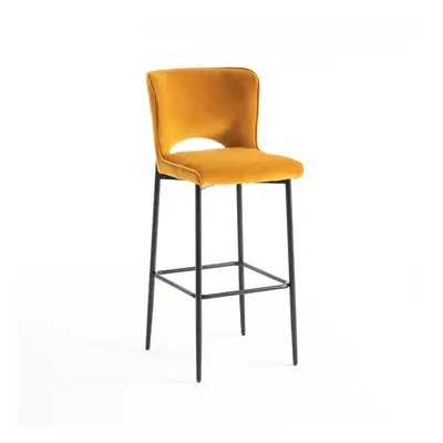 (Mustard) LILY VELVET BAR STOOL PADDED SEAT METAL LEGS (Grey)