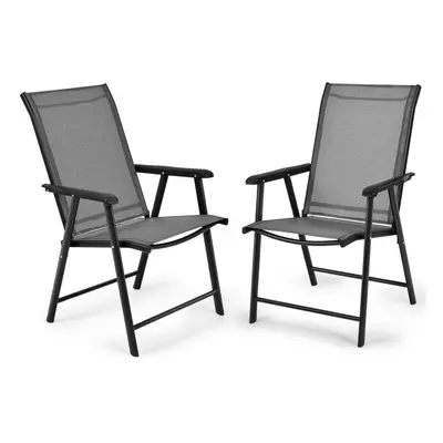 2 Pcs Folding Chairs in Fabric Metal Garden Chairs Load Capacity 150kg