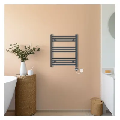 (Anthracite, 600x500mm) NRG Prefilled Thermostatic Electric Straight Heated Towel Rail Radiator