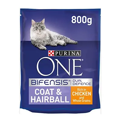 Purina ONE Coat & Hairball Dry Cat Food Chicken 800g (Pack of 4)