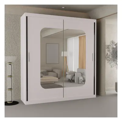 (White, 120) Alberta Sliding Mirror Double Door Wardrobe