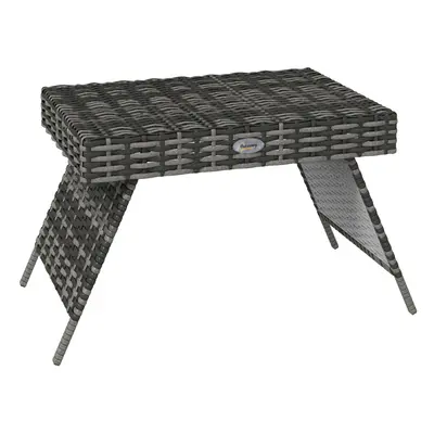 Outsunny Foldable Outdoor Coffee Table, Steel Frame Rattan Side Table, Grey