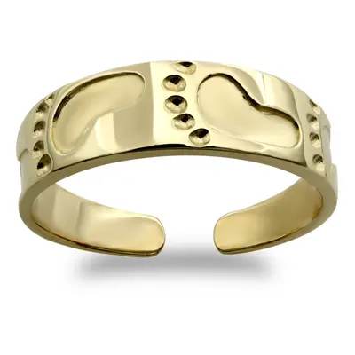 Jewelco London Ladies Solid 9ct Yellow Gold Foot Prints Carved Flat Toe Ring - JTR006