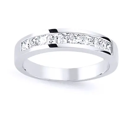 (Q) Jewelco London Ladies Rhodium Plated Sterling Silver Princess Cut Cubic Zirconia Channel Set