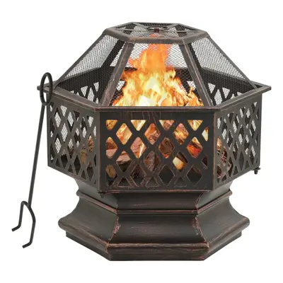 vidaXL Rustic Fire Pit Garden Fireplace with Poker Furnace Heater Steel