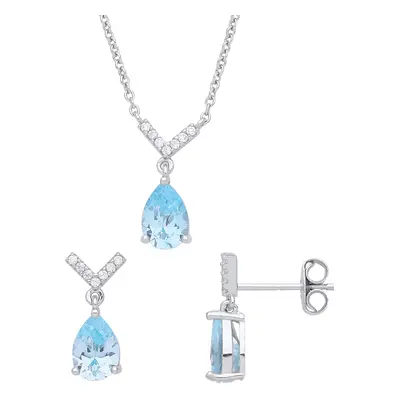 Jewelco London Ladies Rhodium Plated Sterling Silver Blue Pear CZ V-Neck Zipper Solitaire Earrin