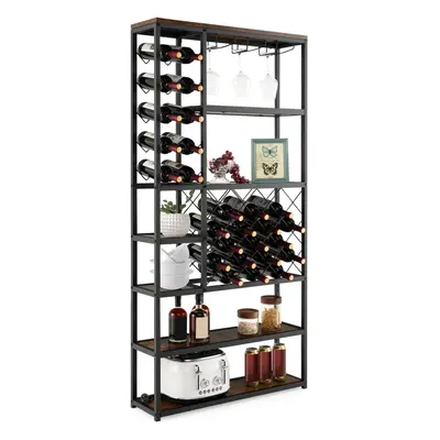 Industrial Wine Rack Freestanding Floor Storage Shelf w/ Glass Holder