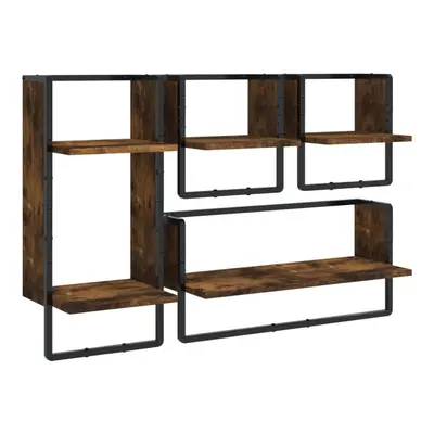 (smoked oak) vidaXL Wall Shelf Set Piece with Bars Wall Mounted Shelf Engineered Wood