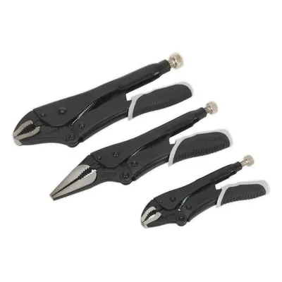 3 Piece Quick Release Locking Pliers Set - Curved and Long Nose Pliers - Black