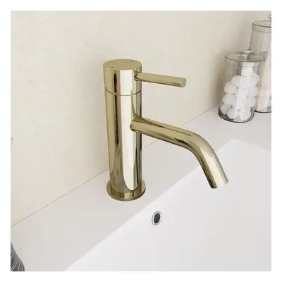 Modern Deck Mounted Gloss Round Single Lever Basin Mono Mixer Tap Gold