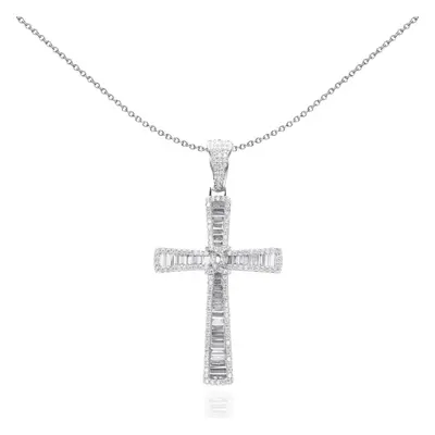 Jewelco London Unisex Sterling Silver Baguette CZ Byzantine Knot Shimmering Cross Pendant Neckla