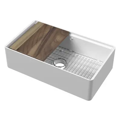 Fireclay Single Bowl Fluted Front Kitchen Sink with Ledge and Overflow - 795mm - Balterley