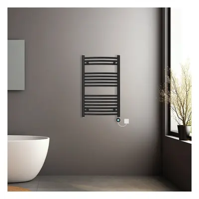 (Black, 800x500mm) Pre-filled Electric Curved Heated Towel Rail Radiator Thermostatic