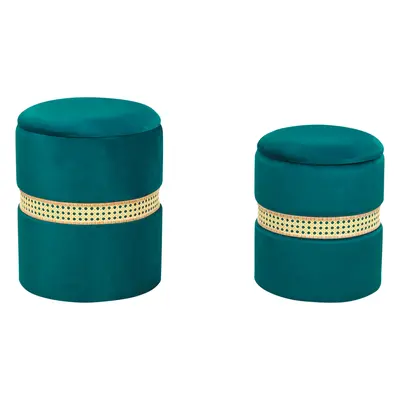 Pouffe MEDFORD Set of Teal Velvet