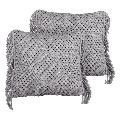 Set of Cushions BESHAM Cotton x cm Geometric MacramÃ© Grey