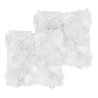 Set of Decorative Cushions LUBHA Faux Fur x cm White Solid