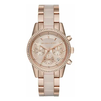 Michael Kors Ritz Ladies Watch|Chronograph|Diamond Accent Bezel|Stainless Strap[Rose Gold Tone -