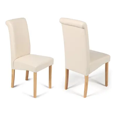 (Cream, 2) Roma Dining Chairs Faux Leather With Scroll Top & Light Oak Leg