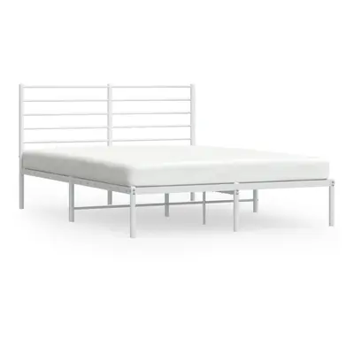 (white, x cm/with headboard) vidaXL Metal Bed Frame with Headboard Bed Base Mattress Foundation 