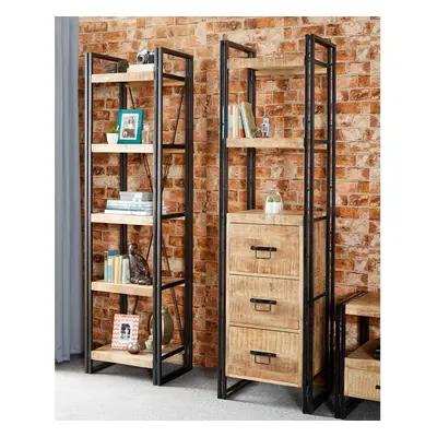 Industrial Slim Shelf Drawer Bookcase Display Cabinet Solid Wood Metal Frame