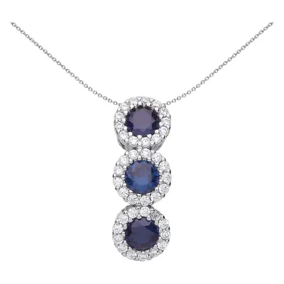 Jewelco London Ladies Sterling Silver Sapphire-Blue Cubic Zirconia Trilogy Halo Cluster Pendant 