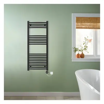 (Black, 1200x500mm) NRG Prefilled Thermostatic Electric Curved Heated Towel Rail Radiator