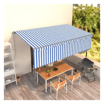 vidaXL Manual Retractable Awning with Blind 5x3m Blue&White Outdoor Awning