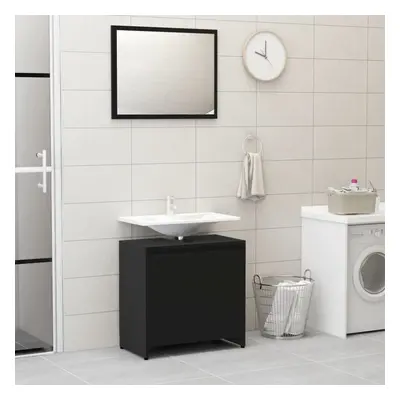 vidaXL Bathroom Furniture Set Black Chipboard Washroom Cabinet Unit Organiser