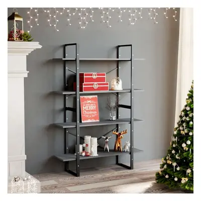 vidaXL Solid Pine Wood 4-Tier Book Cabinet Grey Home Bookcase Storage Rack